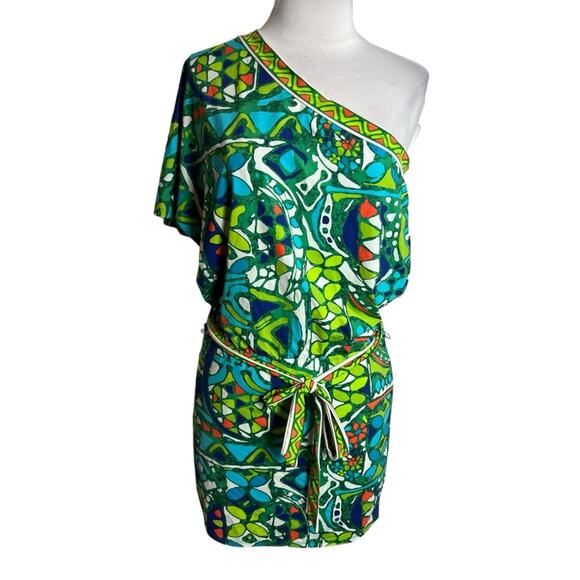Trina Turk Womens Medium Bali Hai One Shoulder Dress Short Swim Coverup XS - Picture 1 of 5